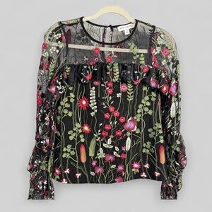 Red Carter sheer layered stunning embroidery top size XS whimsigoth witchy